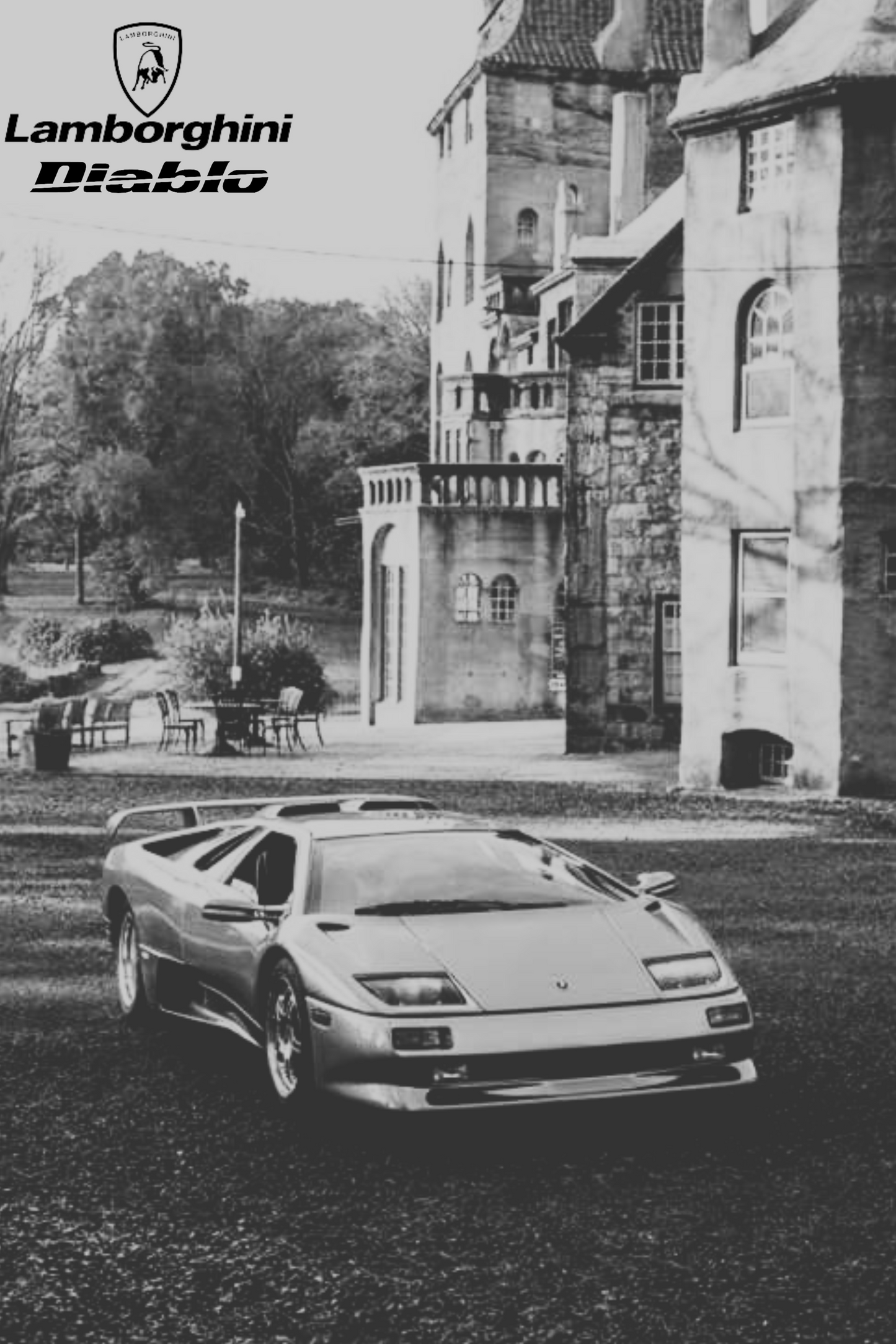 Black and White Lamborghini Diablo Poster