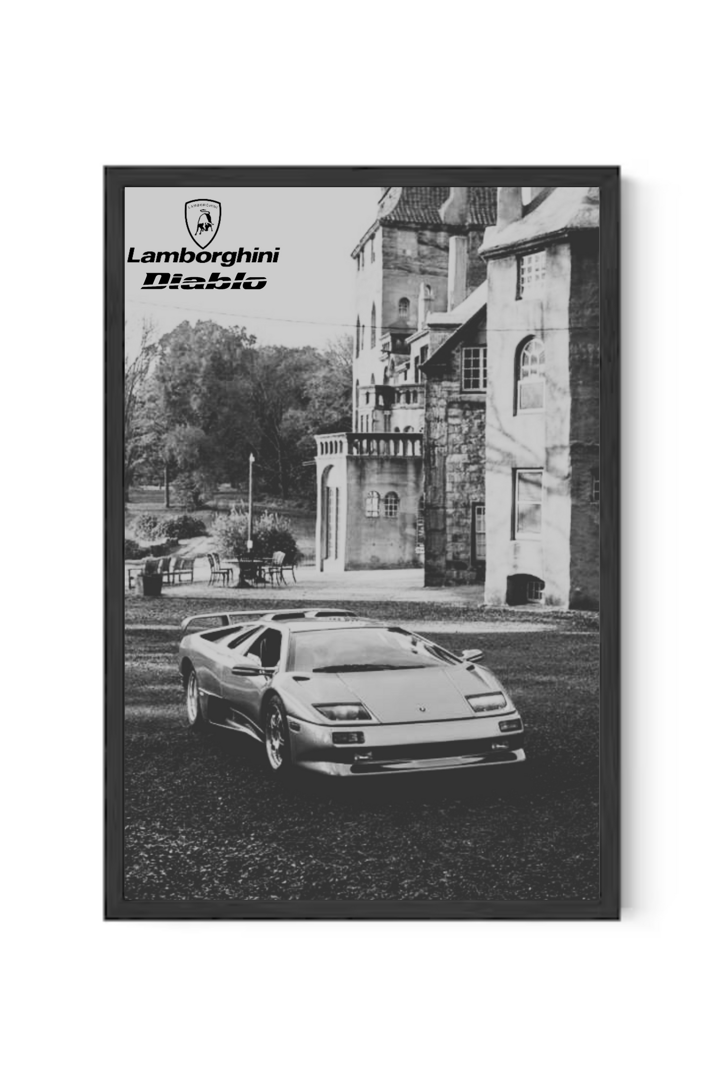 Black and White Lamborghini Diablo Poster