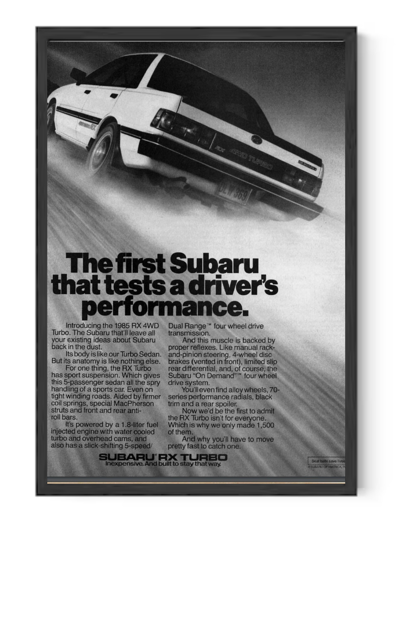 Black N White Subru Turbo Rx Poster