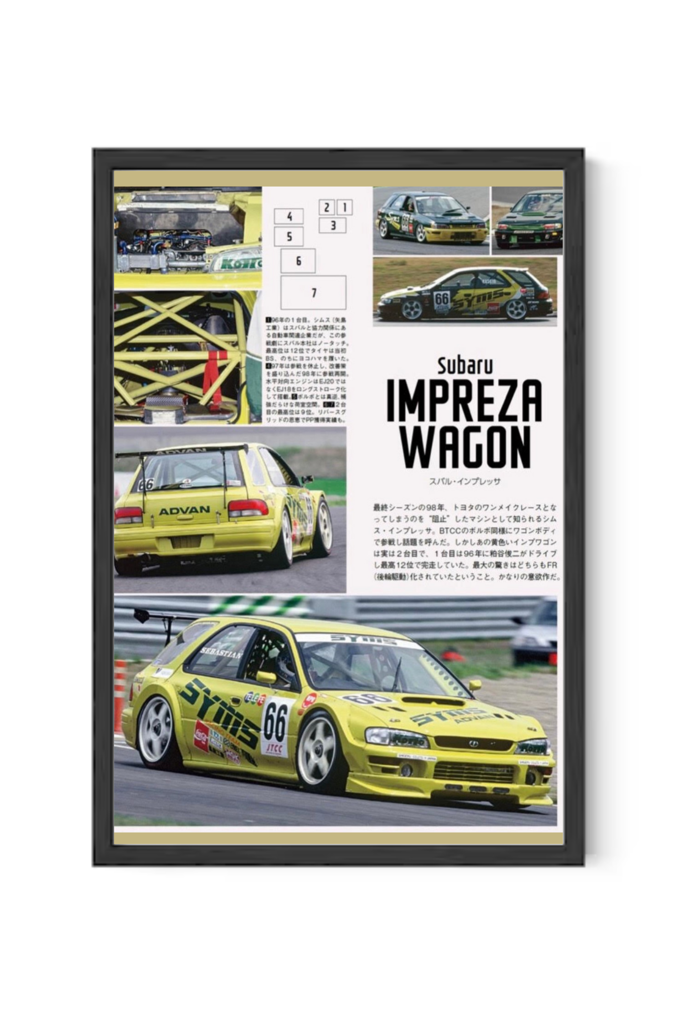 90s Subaru Impreza JTCC Racing Poster - Car #66