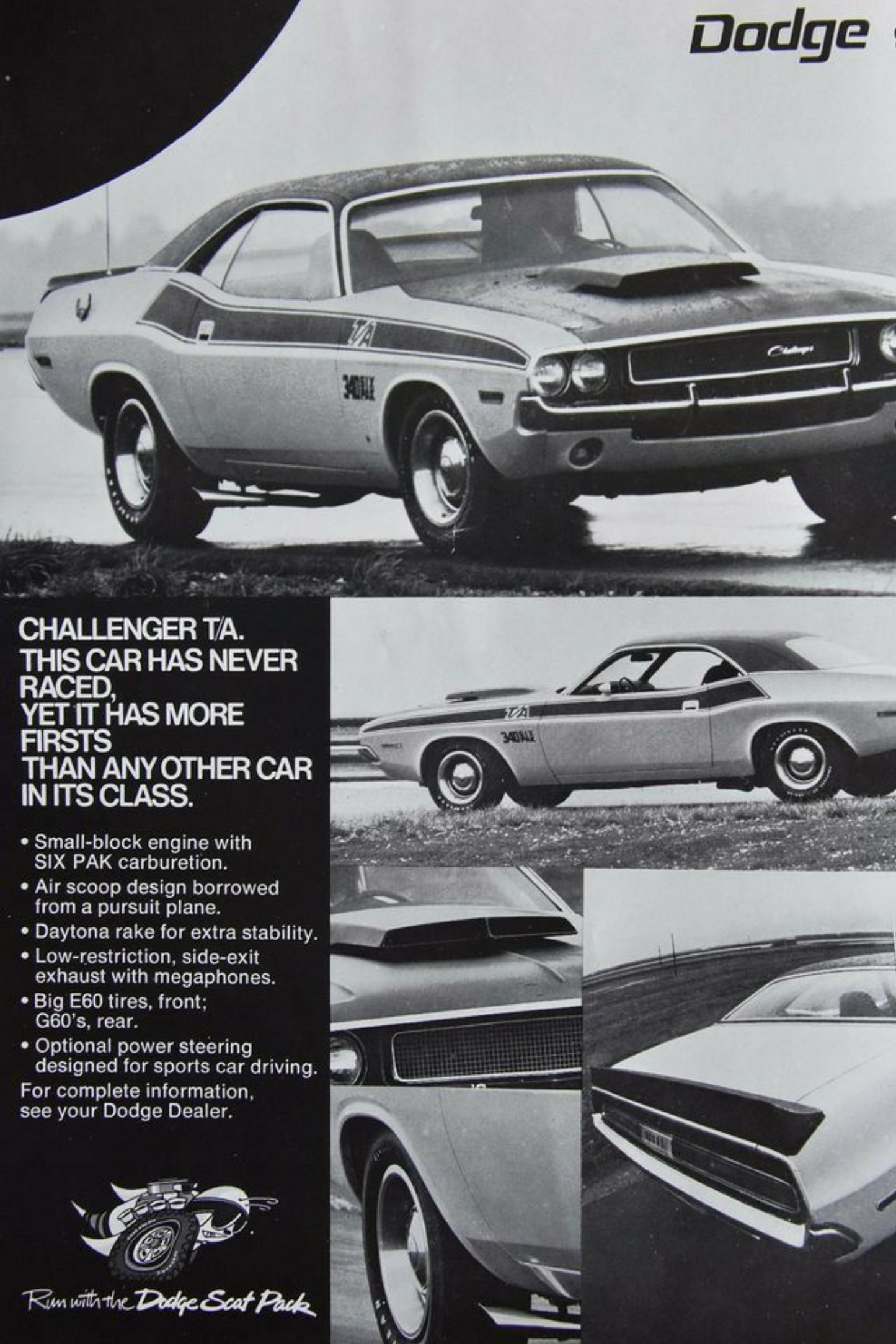 Black N White Dodge Challnger ScatPack vintage poster