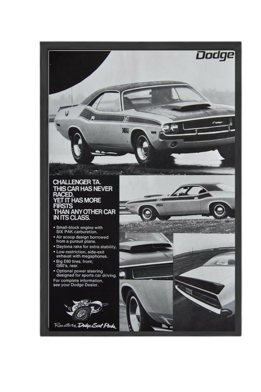 Black N White Dodge Challnger ScatPack vintage poster