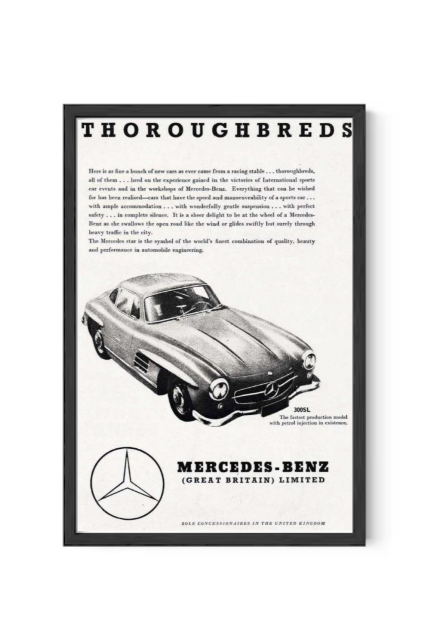 Black N White Mercedes 300SL Vintage Poster